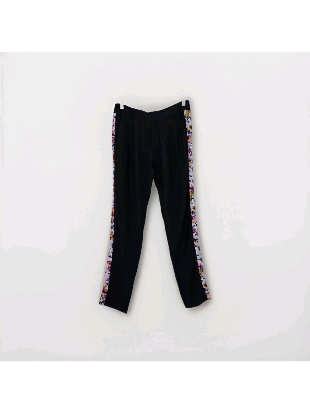 Parker Silk Pants Womens US 0 Black Pockets Floral Panels